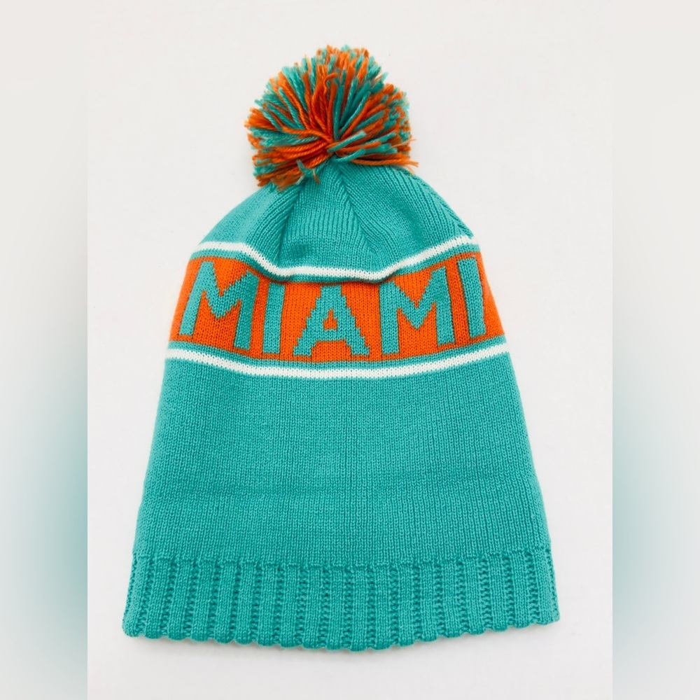 Miami Dolphins Heritage Stripe Retro Logo Pom Beanie Hat One Size! - Picture 6 of 8